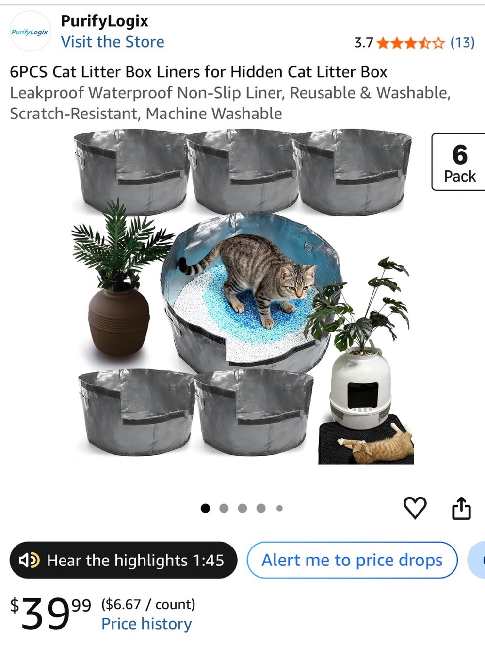 Gray Cat Litter Box Liners - 6 Pack unopened box